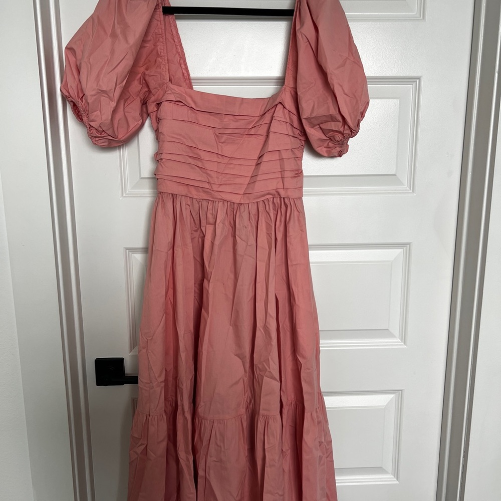 Abercrombie & Fitch Pink Square Neck Puff Sleeve Midi/Maxi Dress